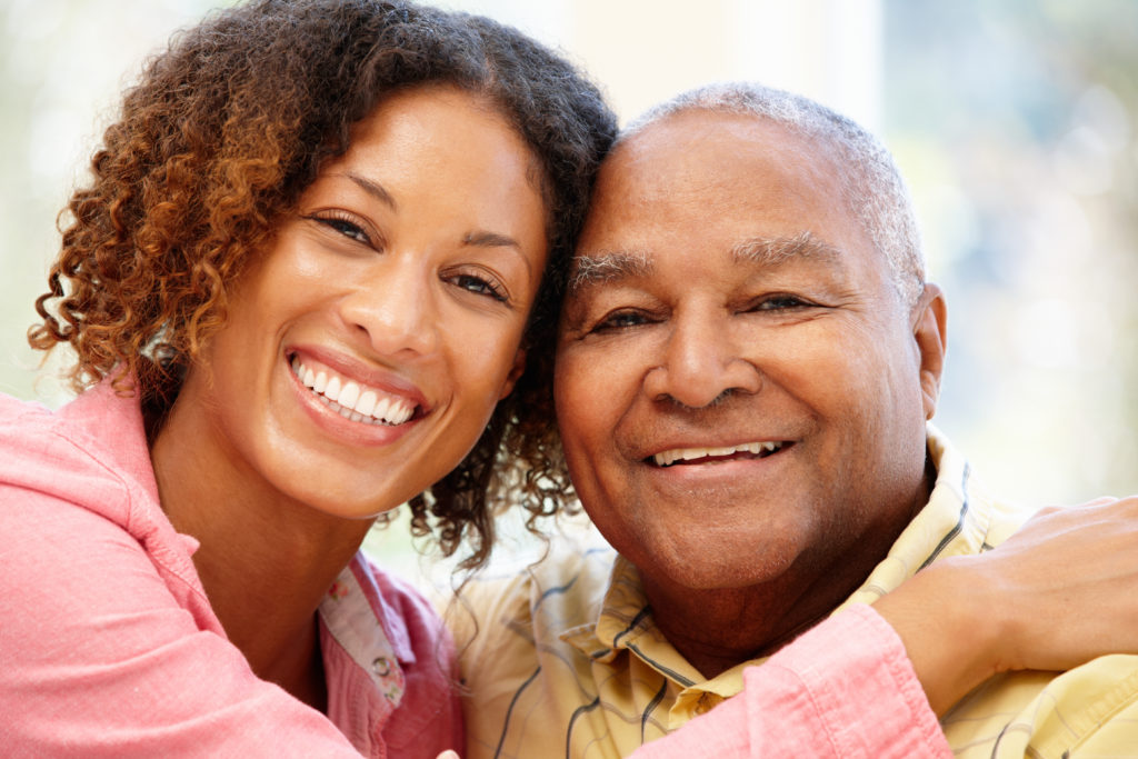 Caregiver daughter with father