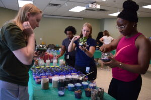 Students looking at plants