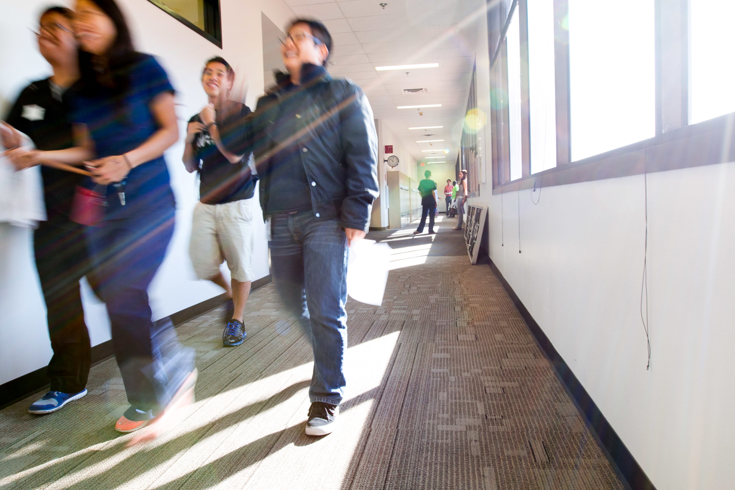 students walking in hallway at UNTHSC
